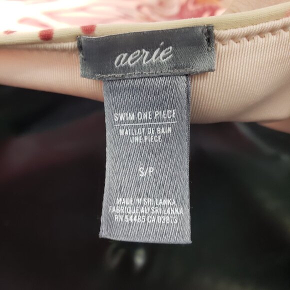 Aerie Boho Floral‎ Print Cut Out Open Back One Piece Swimsuit S  Peach Red - Picture 3 of 10